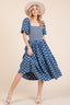 GeeGee Floral Embroidered Smocked Puff Sleeve Tiered Midi Dress