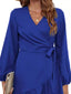 Ruffle Hem Long Sleeve Wrap Dress