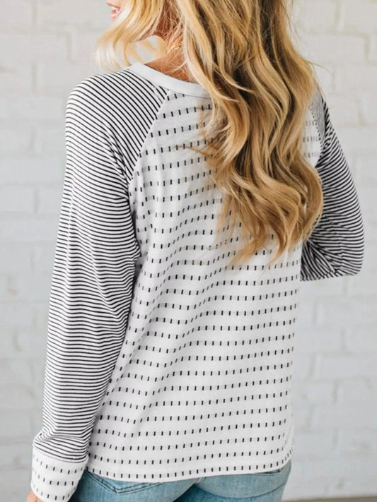 Stripe Raglan Patchwork Long Sleeve Top