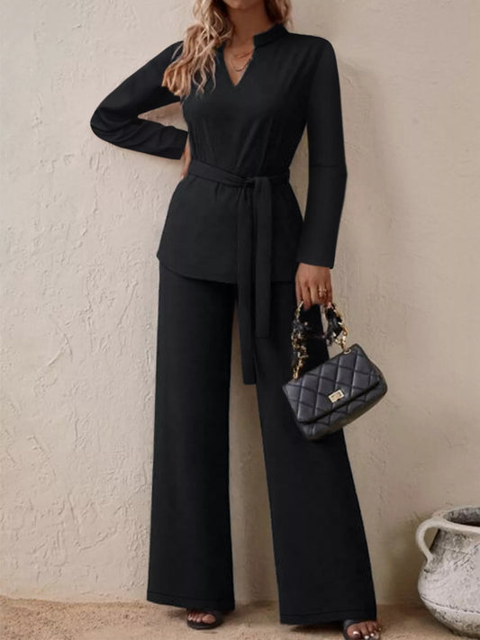 Tie-Waist Long Sleeve Top and Pants Set
