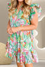 Printed Tie Neck Cap Sleeve Mini Dress