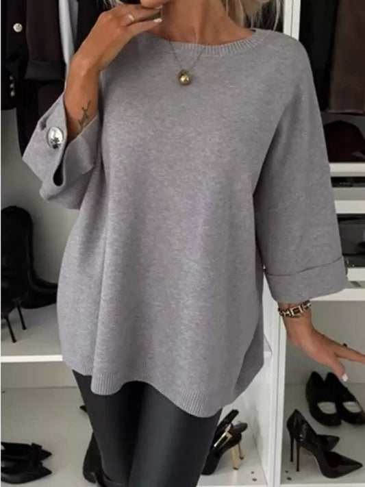 Full Size Round Neck Drop Shoulder Top with Ribbed Trim Plus Size