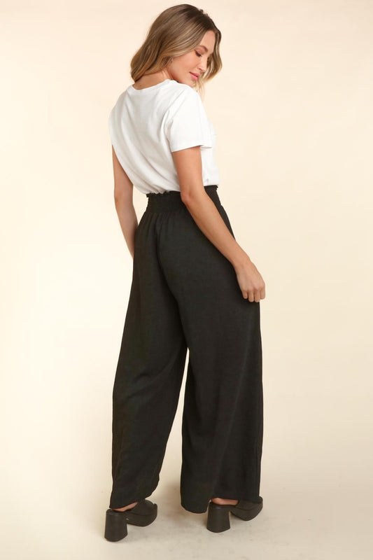 Haptics Elastic Waist Wide Leg Pants with Pockets