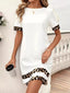 Full Size Leopard Trim Round Neck Mini Dress Plus Size