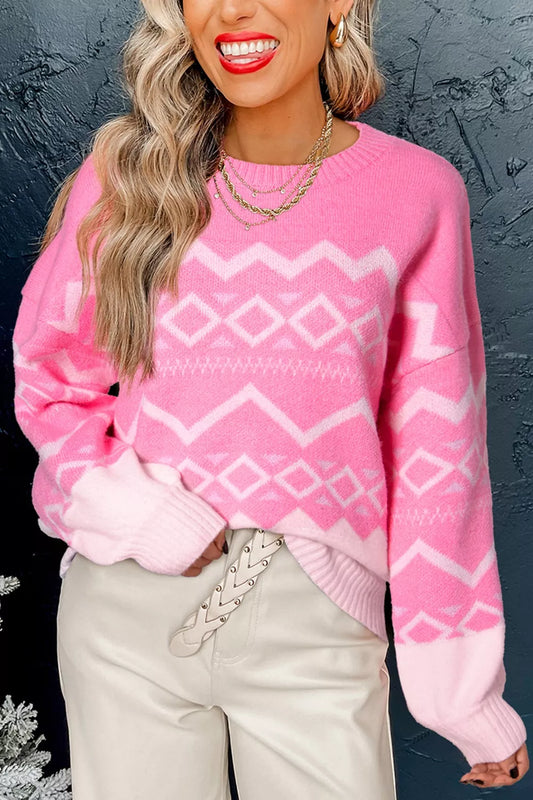 Geometric Patterned Long Sleeve Sweater
