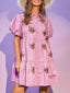 Full Size Sequin Button Front Puff Sleeve Shirt Dress Plus Size