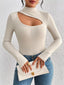 Ribbed Turtleneck Cutout Long Sleeve T-Shirt