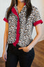 Contrast Frilled V Neck Trimmed Leopard Shirt