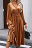 Surplice Balloon Sleeve Smocked Midi Dress