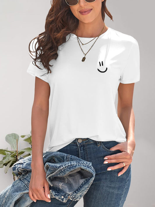 Smile Graphic Round Neck Short Sleeve T-Shirt