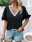 V-Neck Bow Short Sleeve Blouse