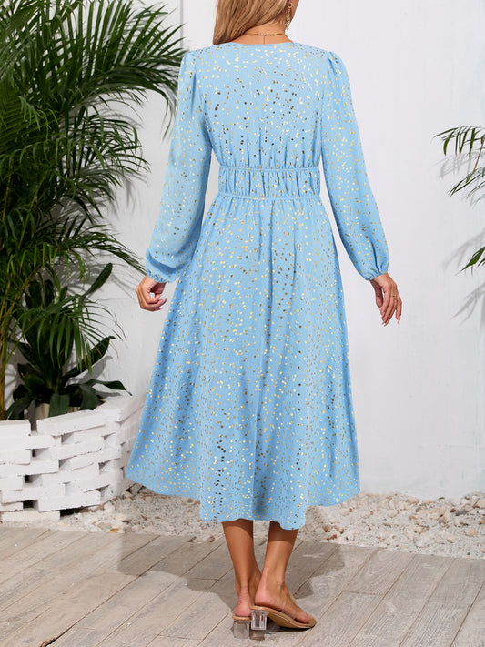 Printed Surplice Long Sleeve Midi Dress