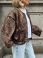 Perfee Leopard Open Front Long Sleeve Jacket