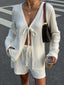 Tie Front Long Sleeve Top and Shorts Set