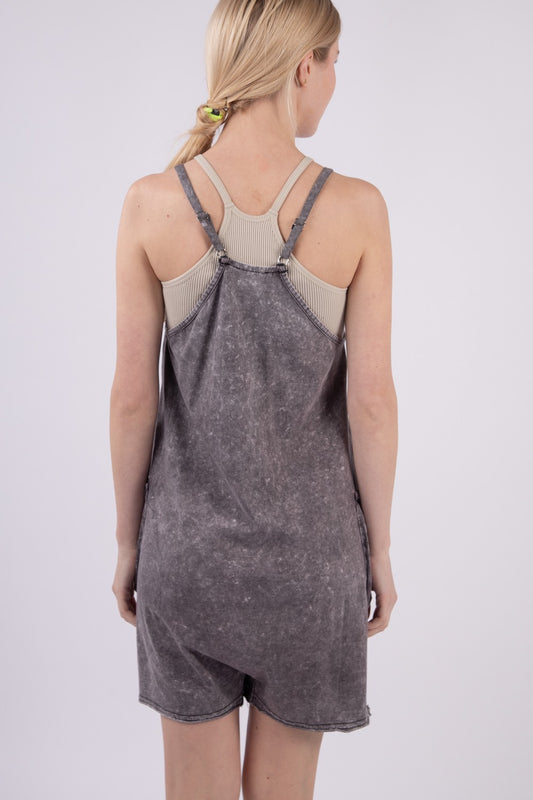 VERY J V-Neck Sleeveless Washed Romper