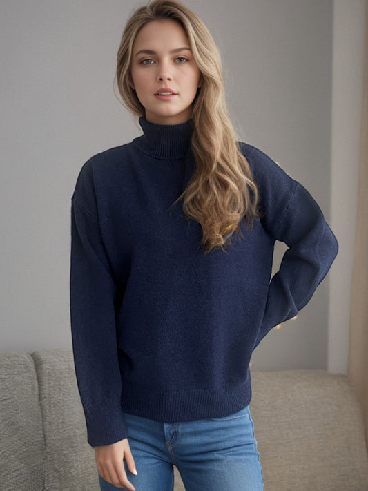 Turtleneck Dropped Shoulder Long Sleeve Sweater