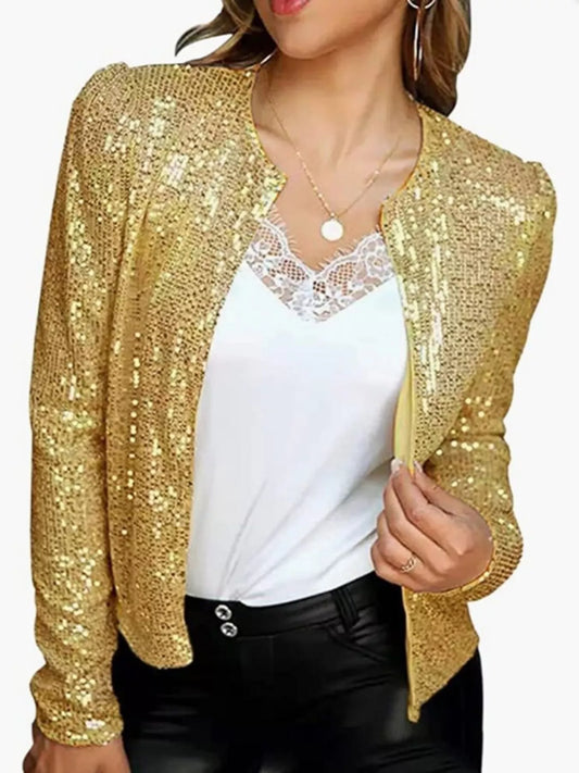 Full Size Sequin Long Sleeve Jacket Plus Size