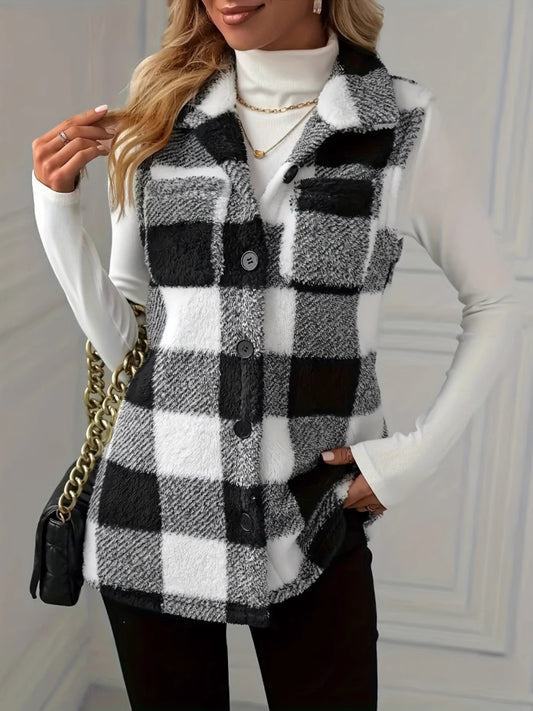 Plaid Button Up Vest Coat