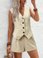 V-Neck Button Down Vest and Shorts Set