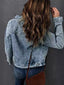 Full Size Pearl Detail Button Up Long Sleeve Denim Jacket Plus Size