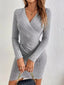 Ribbed Surplice Long Sleeve Knit Dress