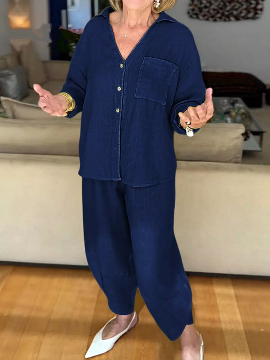 Full Size Button Down Shirt and Pants Set Plus Size