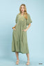 Umgee Puff Sleeve Midi Dress with Lace Detail