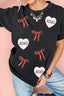 Valentines Bow XOXO Heart Sequin Patched Loose T Shirt