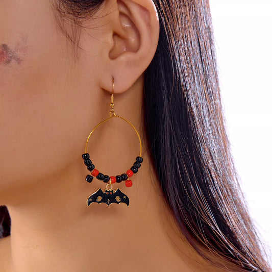 Halloween Bat Charm Hoop Earrings