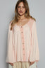POL Contrast Button Front Long Sleeve Knit Top