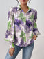 Printed Button Up Lantern Sleeve Shirt