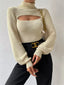 Cutout Front Turtleneck Long Sleeve Sweater