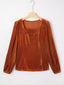 Velvet Ribbed Texture Square Neck Slim Puff Sleeve Top