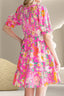 Smocked Printed V-Neck Short Sleeve Dress