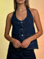 Halter Neck Button-Down Denim Vest