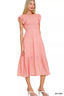 Zenana Woven Smocked Ruffle Sleeve Midi Dress