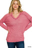 Zenana Soft Melange Hacci Exposed Seam Hi-low Tee