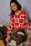 POL V-Neck Heart Pattern Checkered Sweater