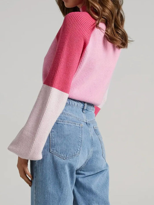 Contrast Mock Neck Long Sleeve Sweater