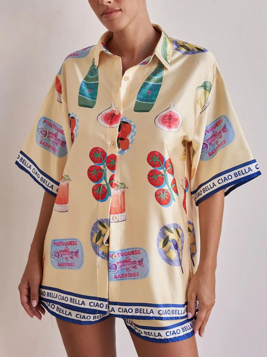 Printed Button Up Top and Shorts Set