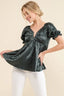 And The Why Satin Leopard V Wired Puff Sleeves Blouse