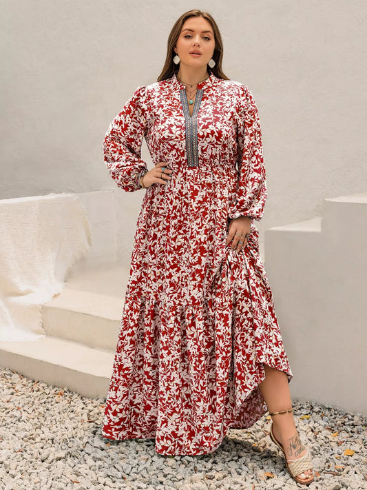 Plus Size Floral Print Long Sleeve Maxi Dress