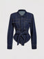 Tie Waist Long Sleeve Denim Jacket