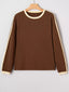 Striped Accent Contrast Crew Neck Long Sleeve T Shirt
