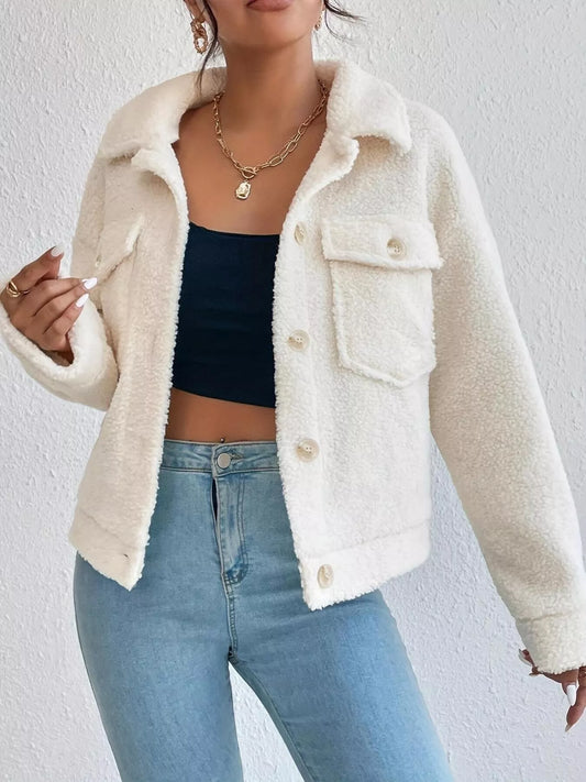 Full Size Cozy Faux Shearling Button-Up Jacket Plus Size