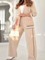 Full Size Striped Trim Button Down Jacket and Pants Set Plus Size