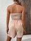 Perfee Decorative Button Smocked Strapless Romper