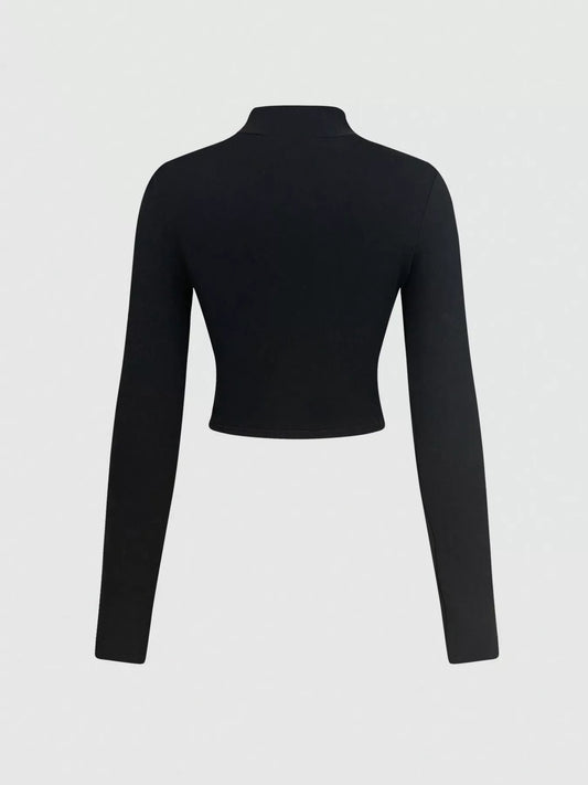 Heart Safety Pin Long Sleeve Crop T-Shirt