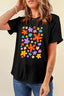 Flower Graphic Round Neck Short Sleeve T-Shirt