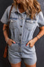 Washed Button Down Pocketed Denim Romper